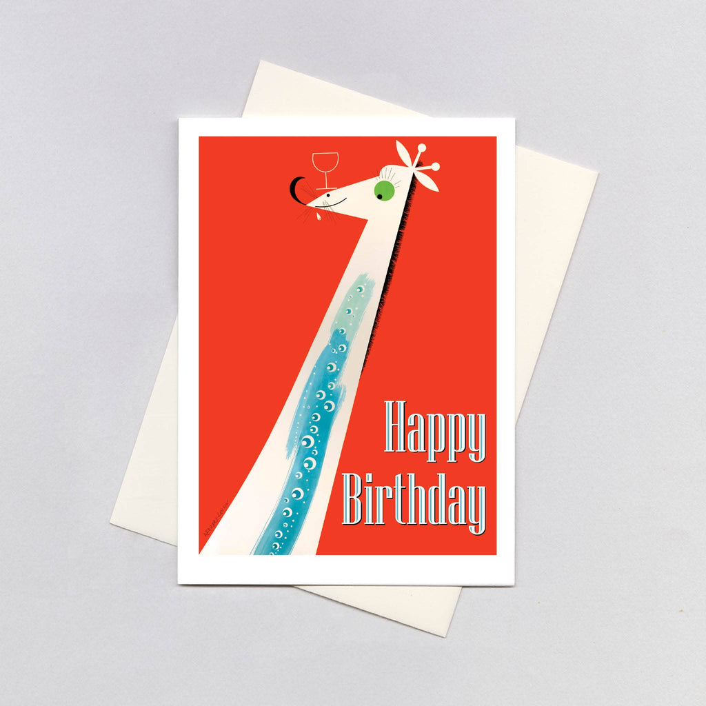 Giraffe with a Cocktail Glass - Birthday Greeting Card