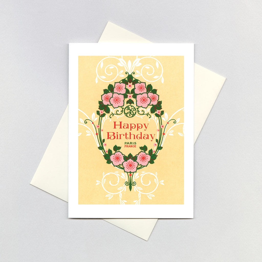 Art Nouveau Pink Flowers - Birthday Greeting Card