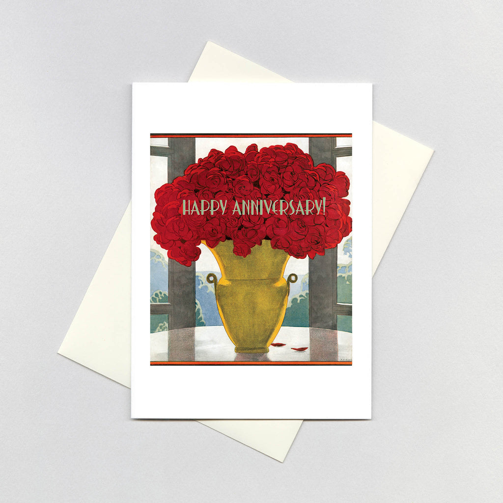 Vase of Red Roses - Anniversary Greeting Card