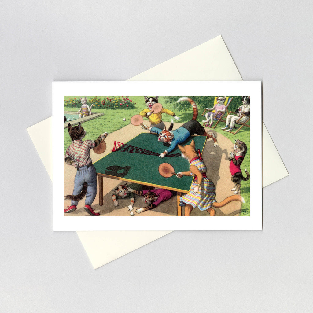 A Wild Game of Ping Pong - Captivating Cats Greeting Card