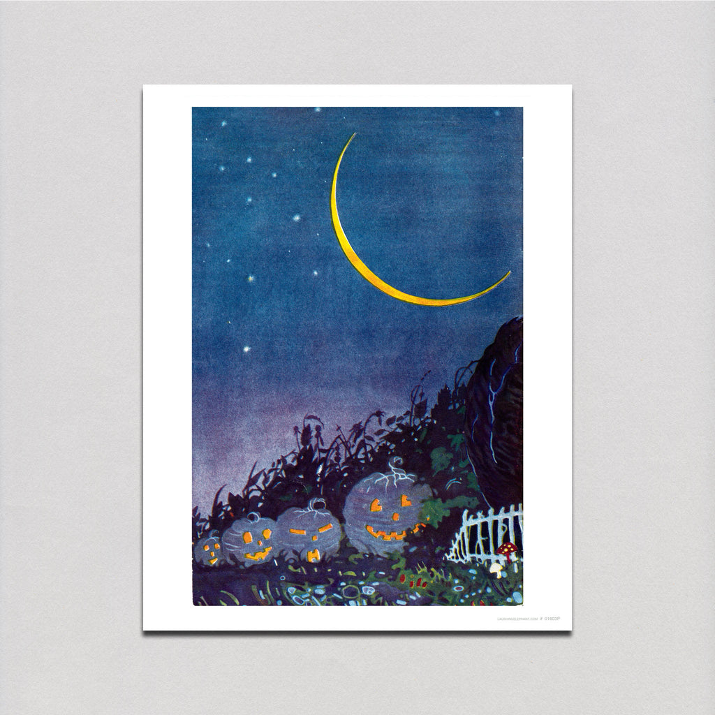 Jack-o-Lanterns with a Crescent Moon - Halloween Art Print