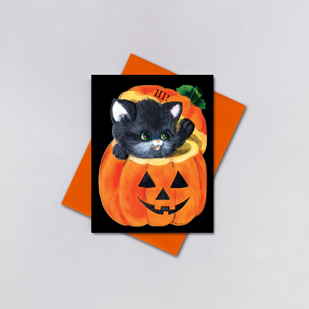 Kitten in Pumpkin - Halloween Greeting Card