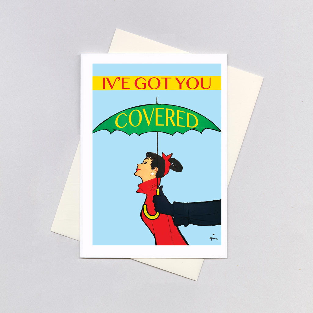Lady under a Green Umbrella - Encouragement Greeting Card