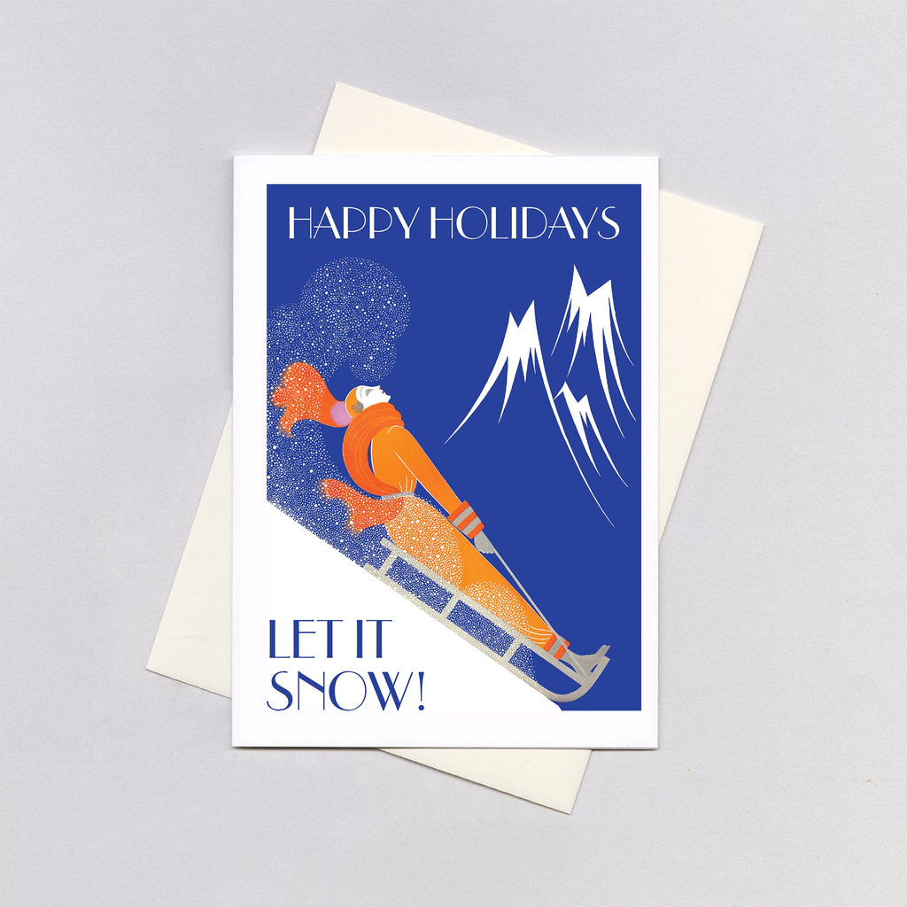 Lady on a Sled - Christmas Greeting Card