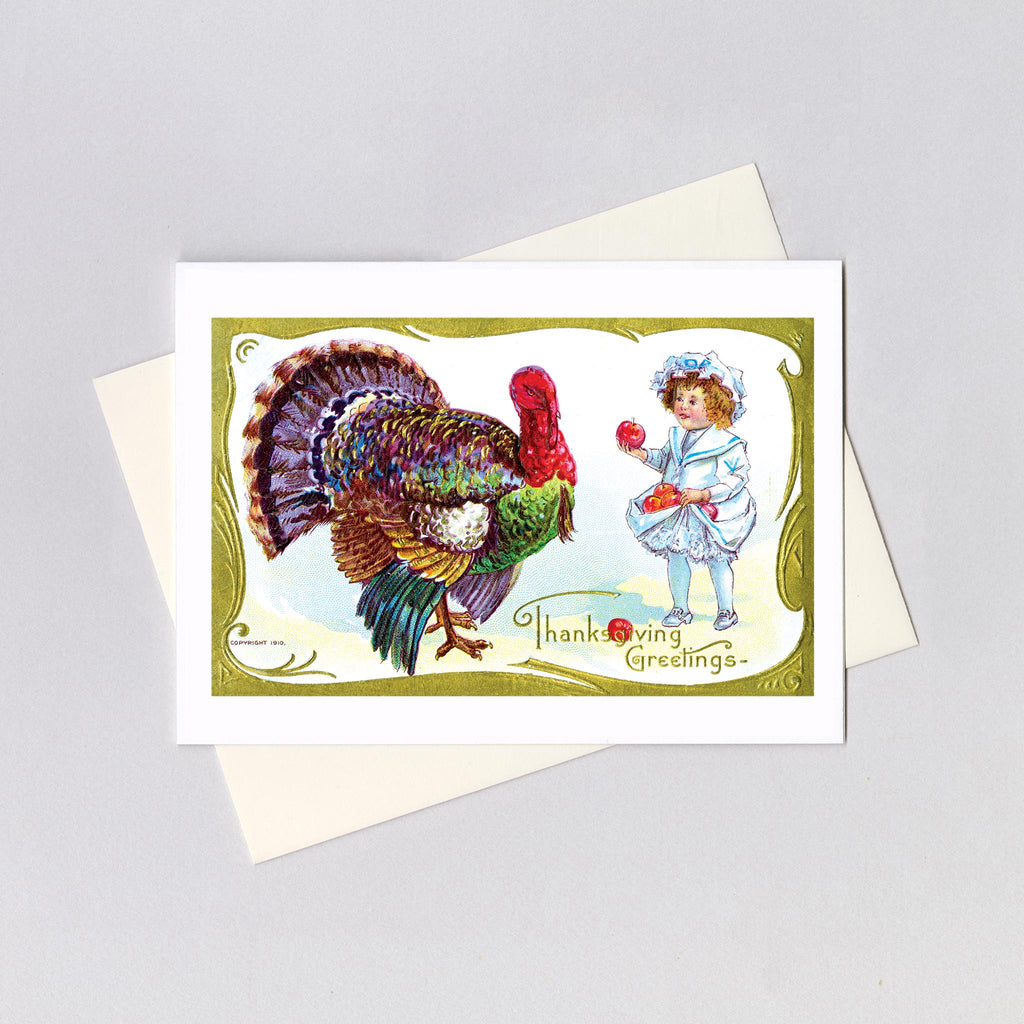 Girl and a Giant Turkey - Thanksgiving Greeting Card