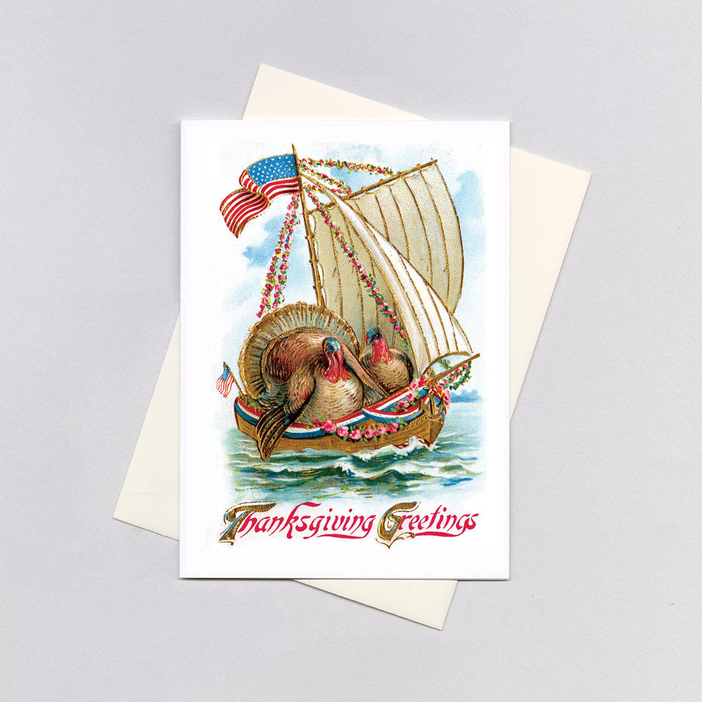 Two Turkeys in a Boat - Thanksgiving Greeting Card