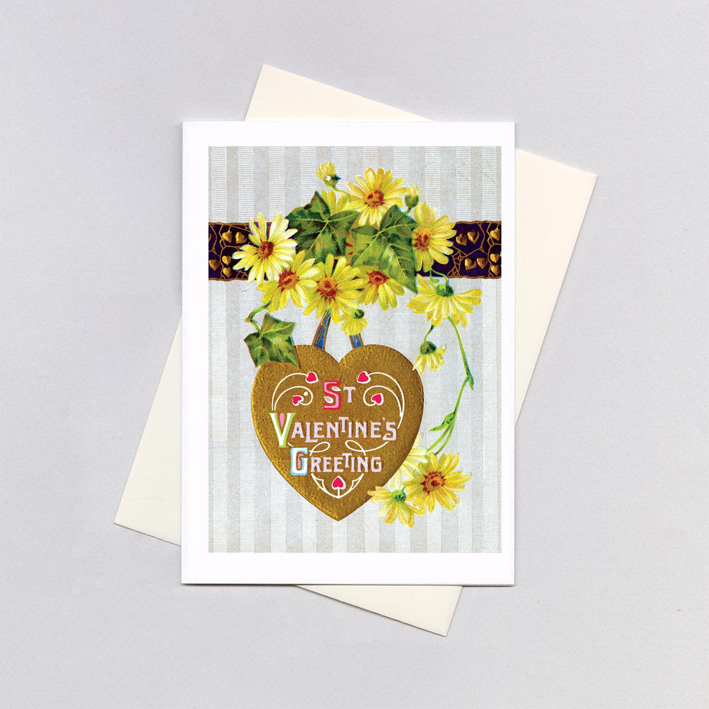 Daisies & Gold Heart - Valentine's Day Greeting Card