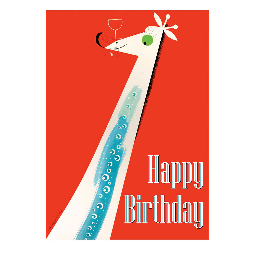 Giraffe with a Cocktail Glass - Birthday Greeting Card