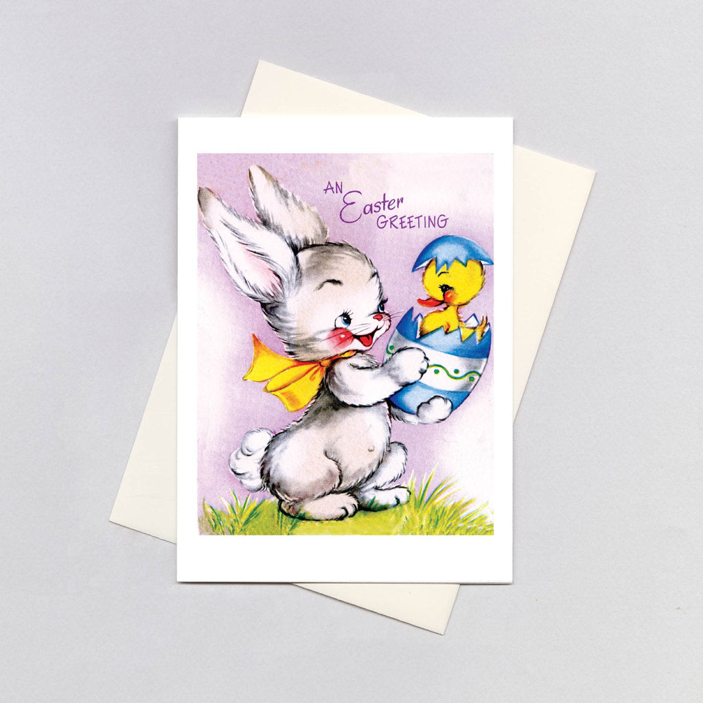 Bunny with Chick in an Egg - Easter Greeting Card