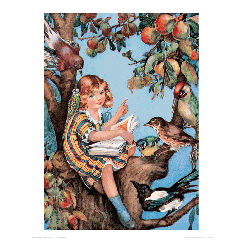 Girl Reading To Birds - Books & Readers Art Print