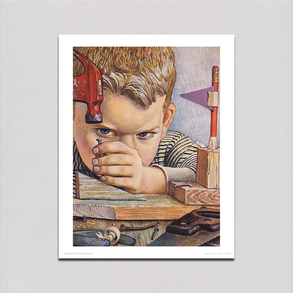 Boy Hammering A Nail - Children Art Print