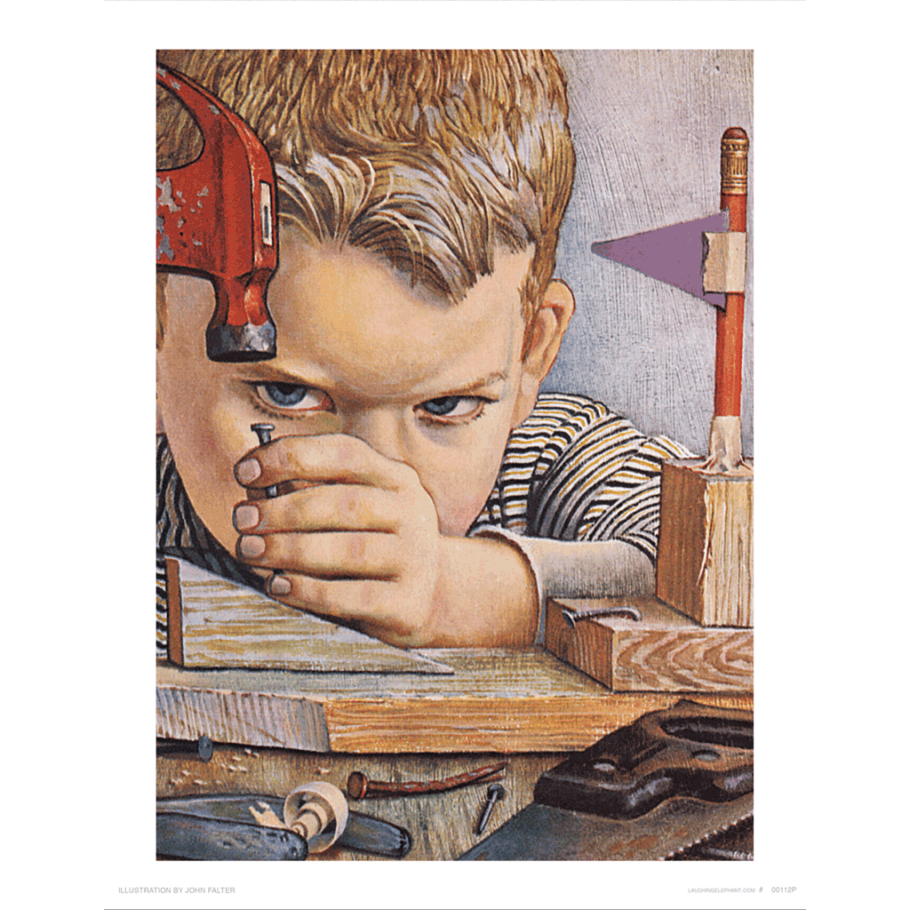 Boy Hammering A Nail - Children Art Print