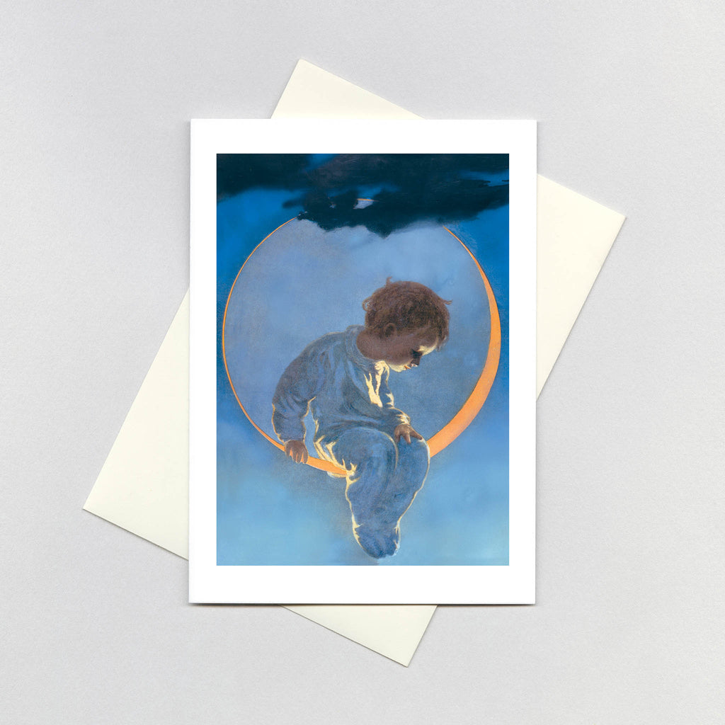 Boy Sitting on Moon - Baby Greeting Card