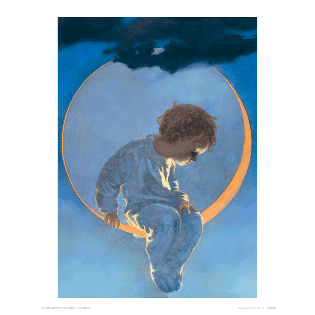 Boy Sitting on Moon - Baby Art Print