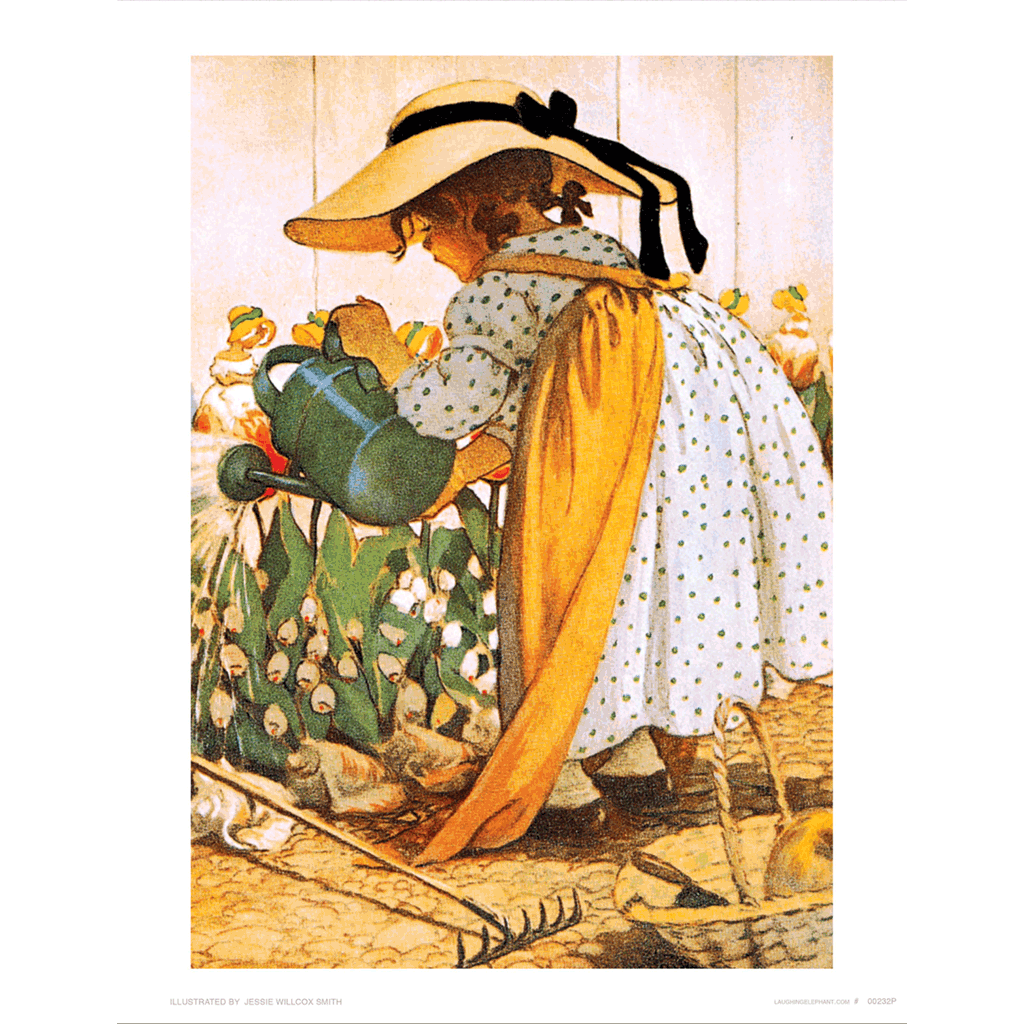 A Girl Watering Her Garden - Jessie Willcox Smith Art Print