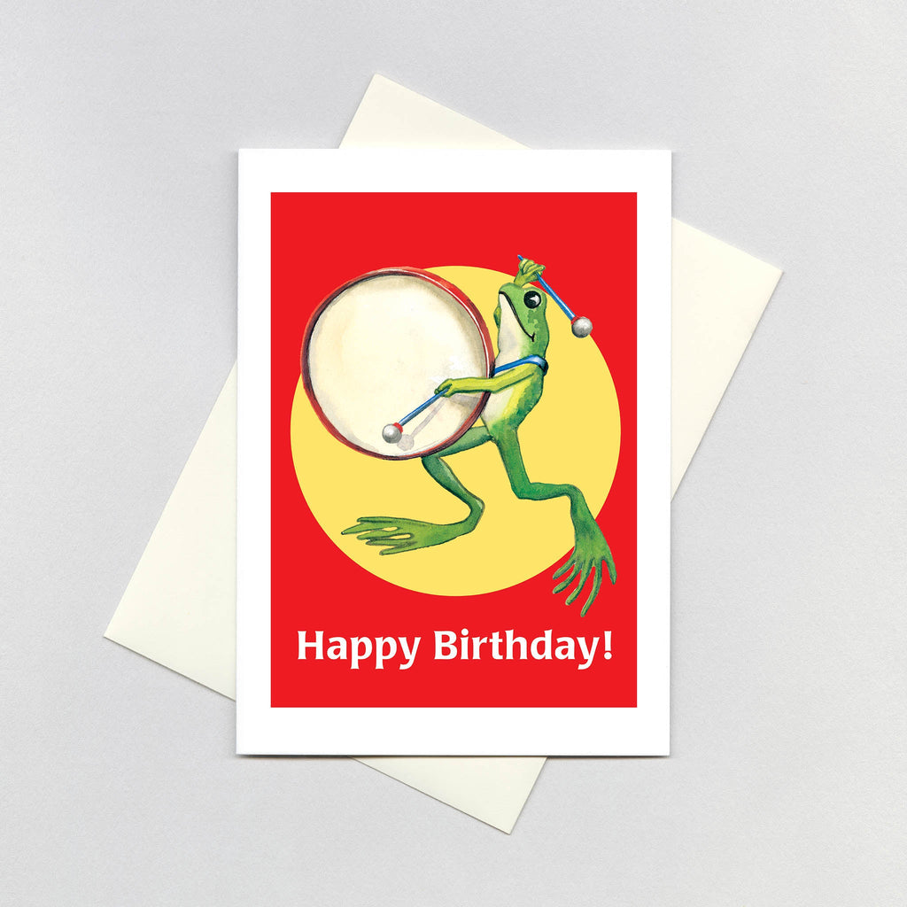 Frog Playing Big Drum - Birthday Greeting Card