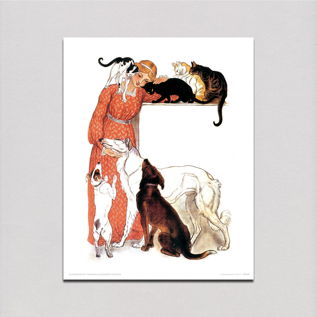 Lady and Animals - Women Art Print