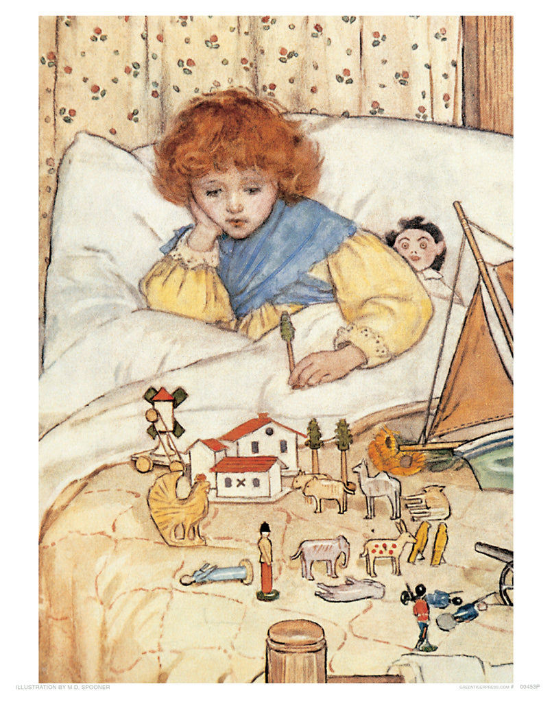A Girl In Bed With Her Toys - Get Well Greeting Card