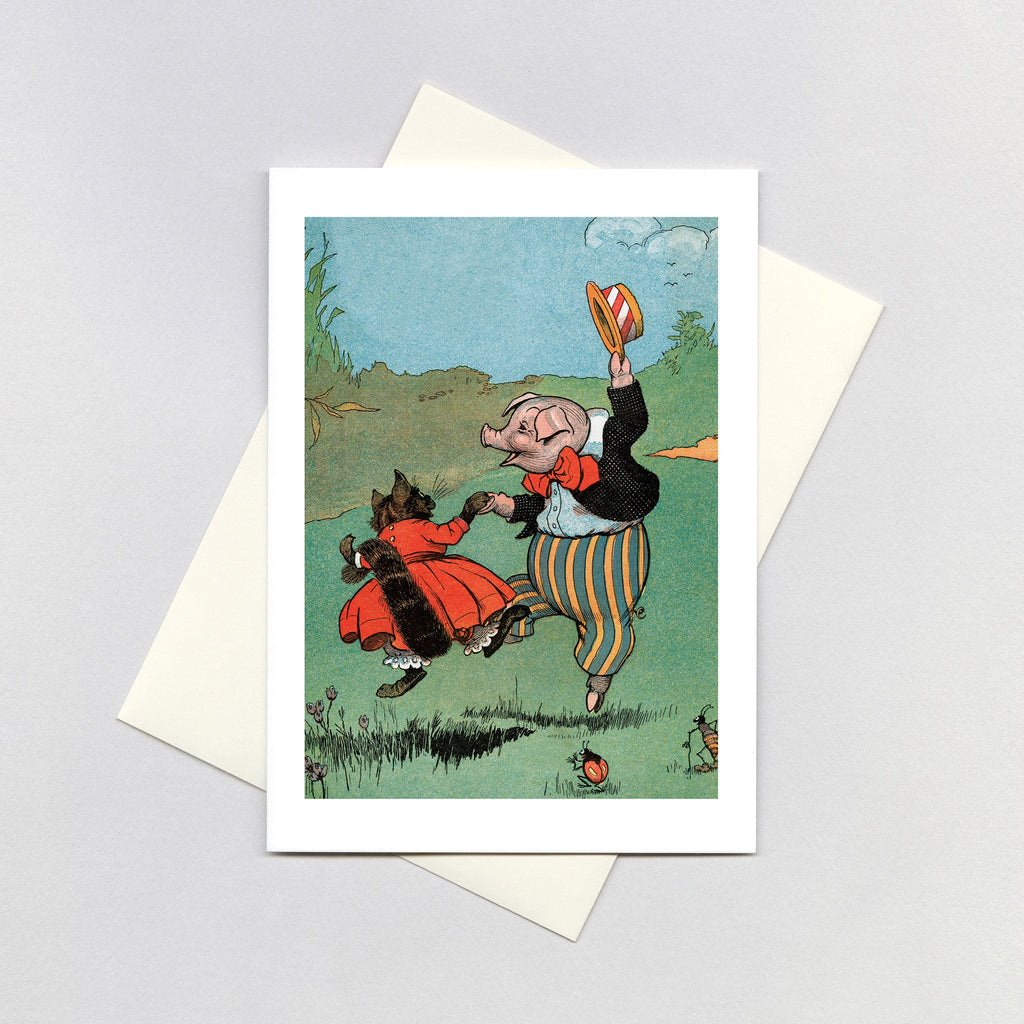 Cat and Pig Dancing - Celebration Greeting Card