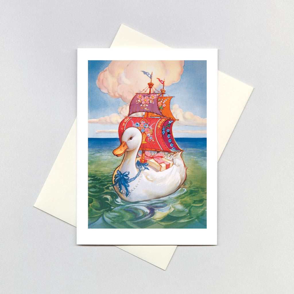 Beautiful Goose With Gifts - Birthday Greeting Card