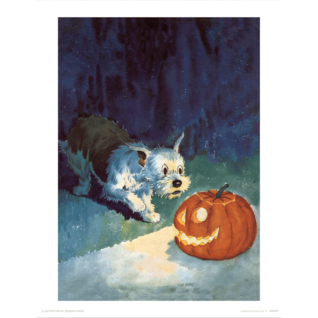 Dog and Jack-O-Lantern - Halloween Art Print