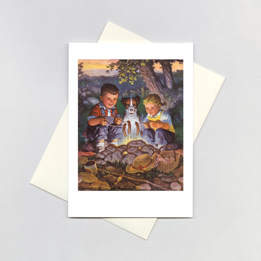 Kids and Dog By the Campfire - Friendship Greeting Card