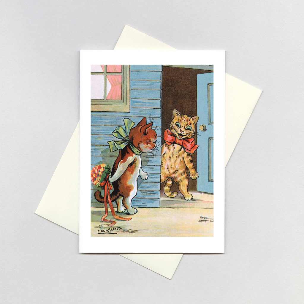 A Cat Hiding a Bouquet - Romance Greeting Card