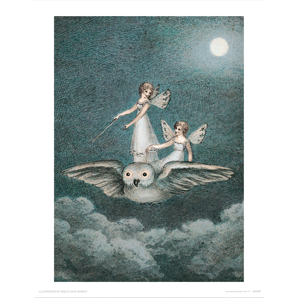 Fairies Riding Owl - Fairies Art Print