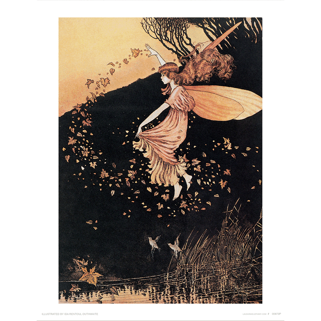 A Fairy Scattering Leaves - Fairies Art Print