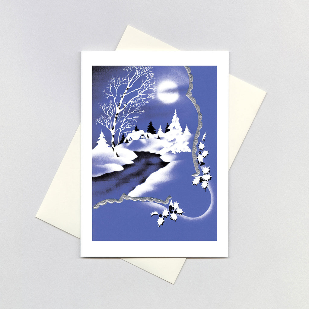 An Icy Blue Winter Night - Christmas Greeting Card