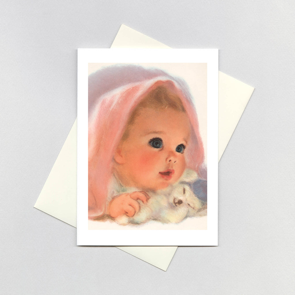 Baby With a Blanket and a Toy - Baby Greeting Card