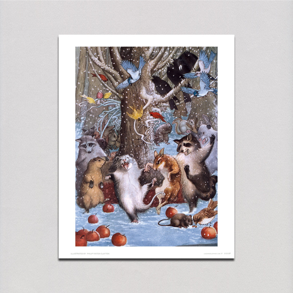 Animals Dancing In the Snow - Animal Friends Art Print