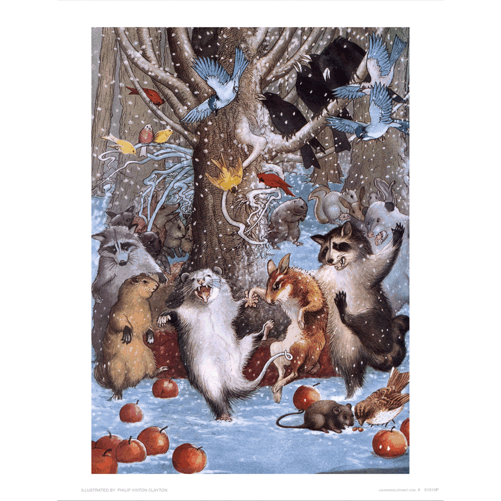 Animals Dancing In the Snow - Animal Friends Art Print