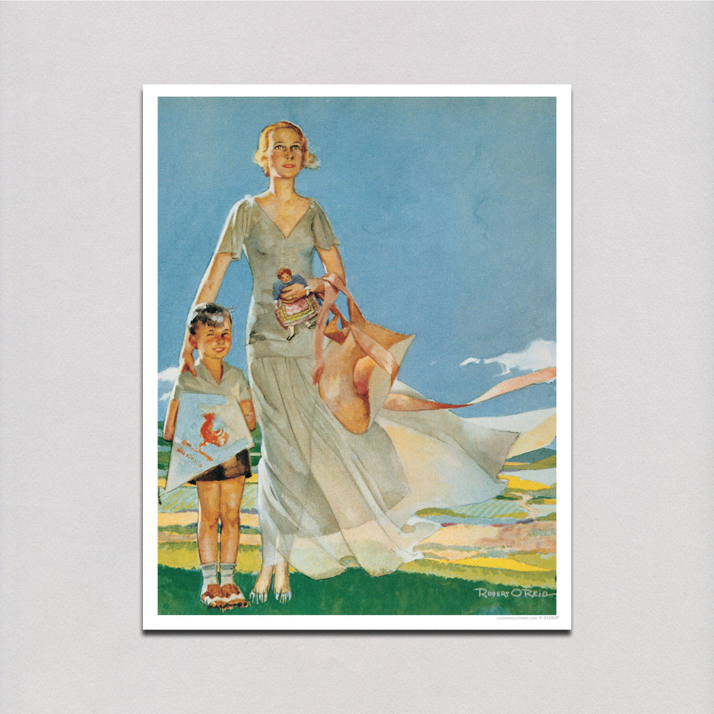 Flying a Kite with Mother - Family Art Print