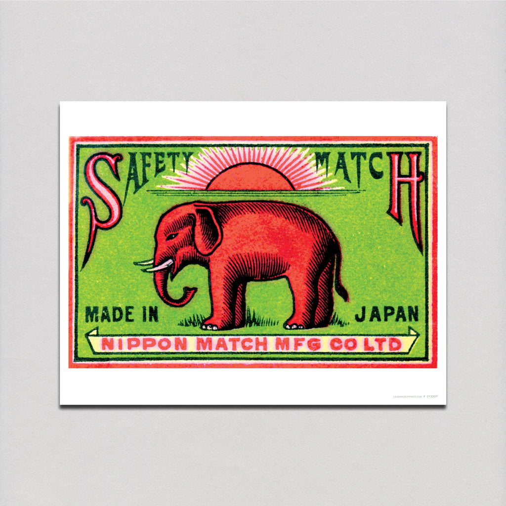 Elephant Safety Match: - Matchbox Labels Art Print