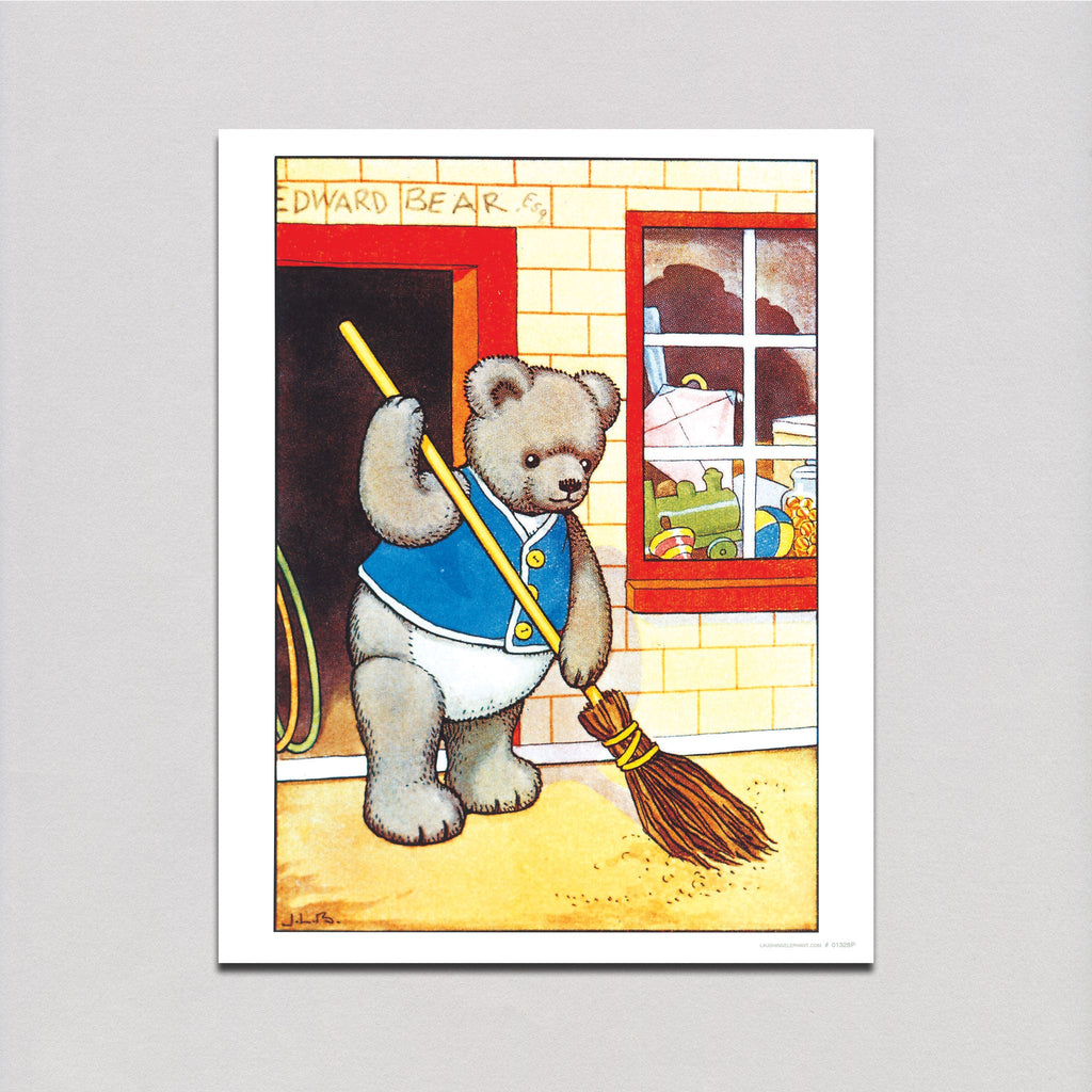 Teddy Bear Sweeping Up - Animal Friends Art Print