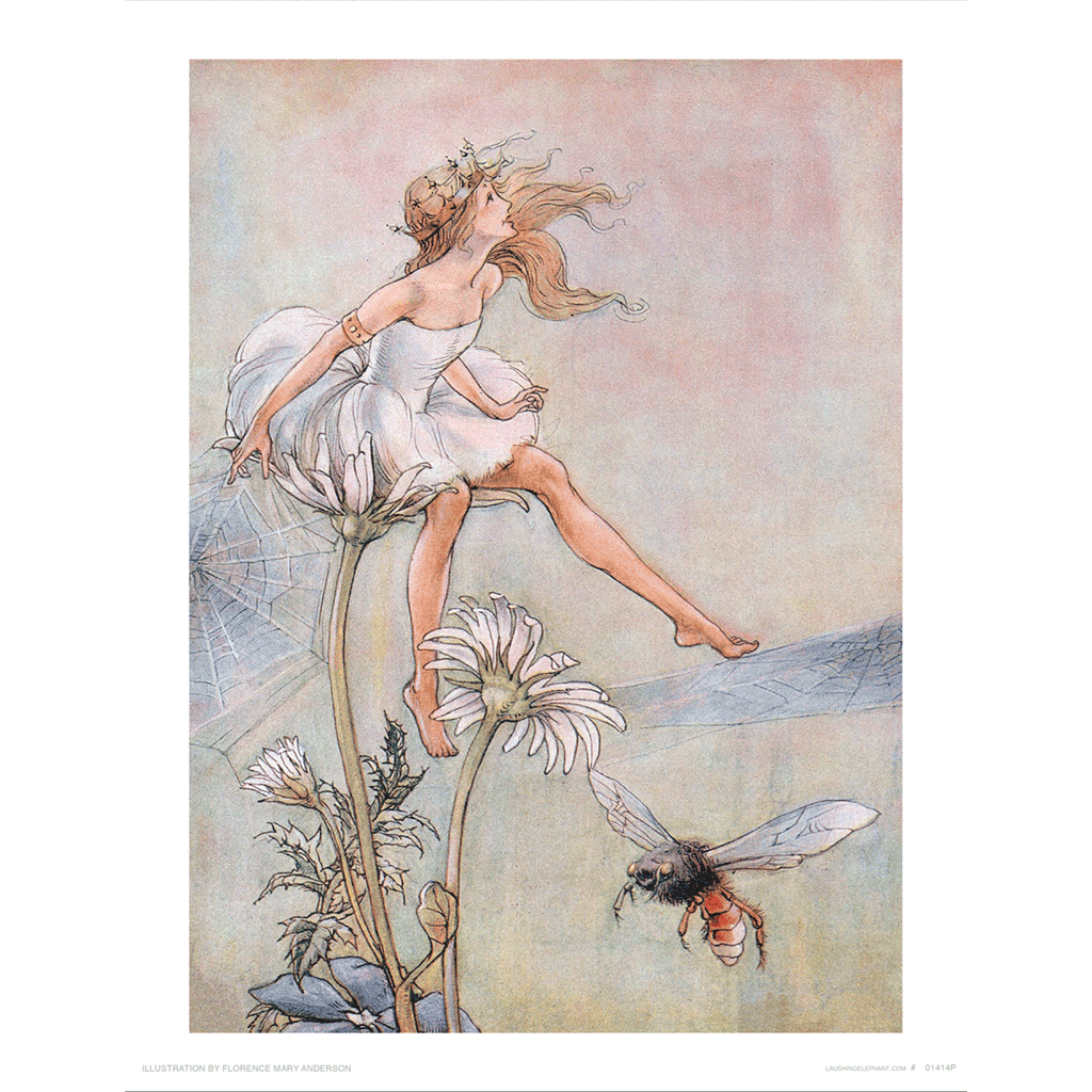 Fairy Maiden Sitting Atop a Daisy - Fairies Art Print