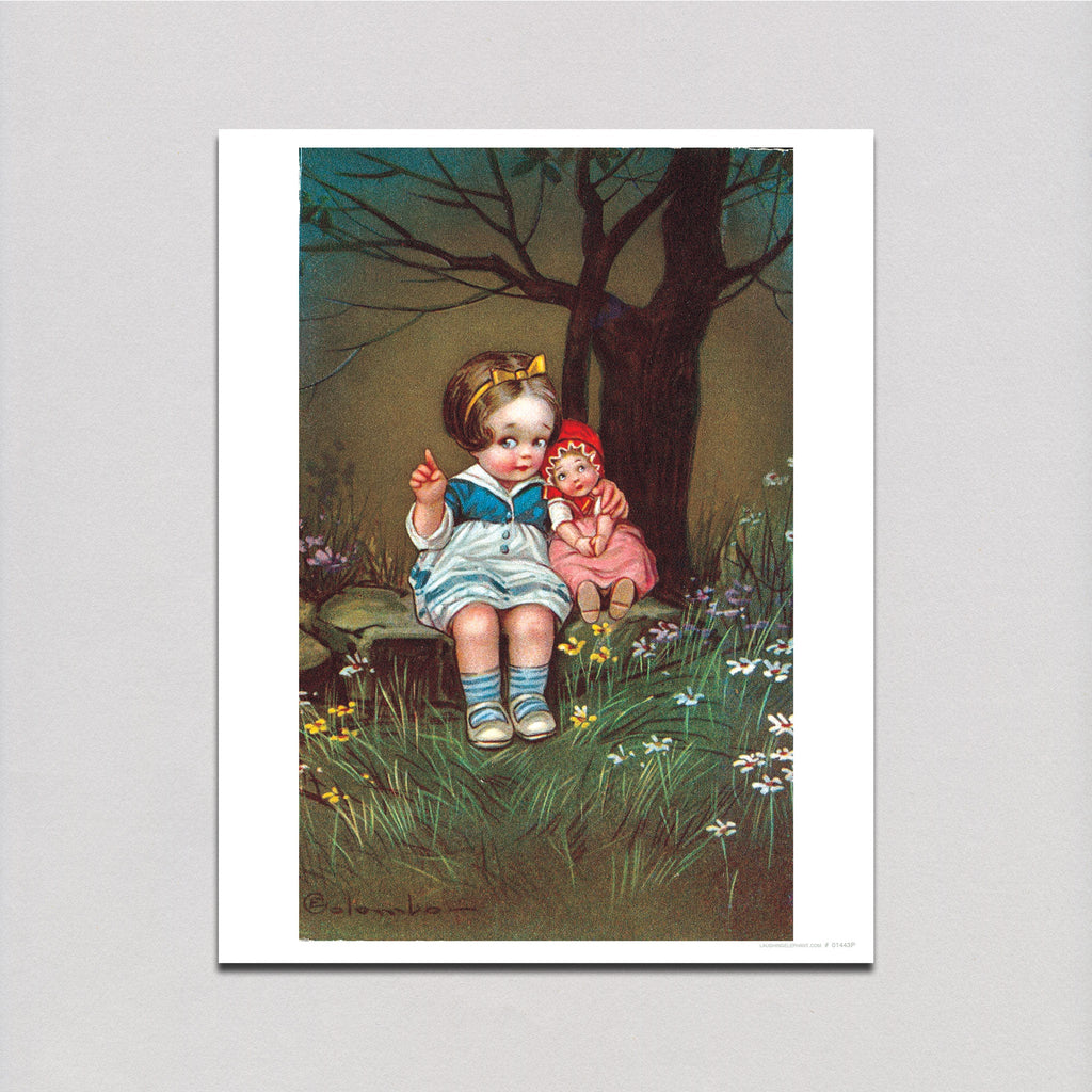 Doll and Girl in Woods - Dolls Art Print
