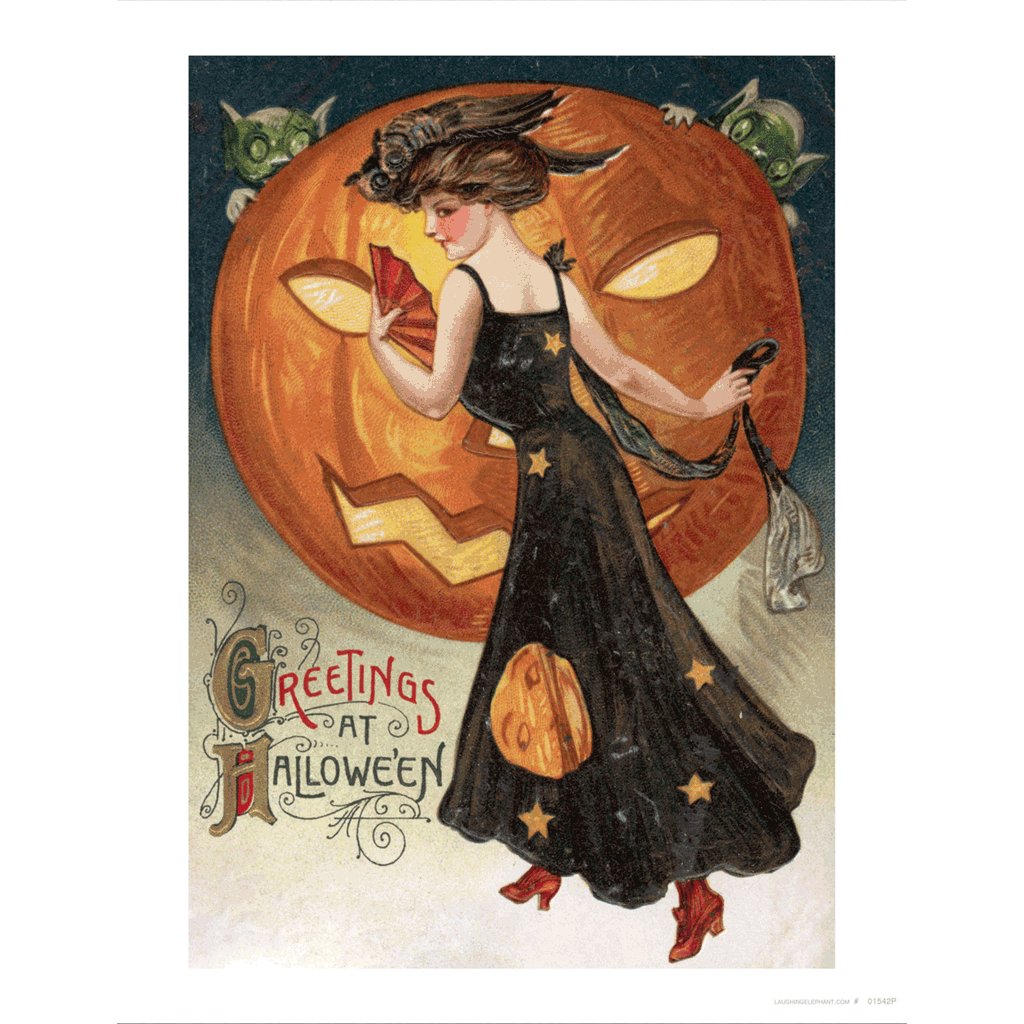 Halloween Lady with a Pumpkin - Halloween Art Print