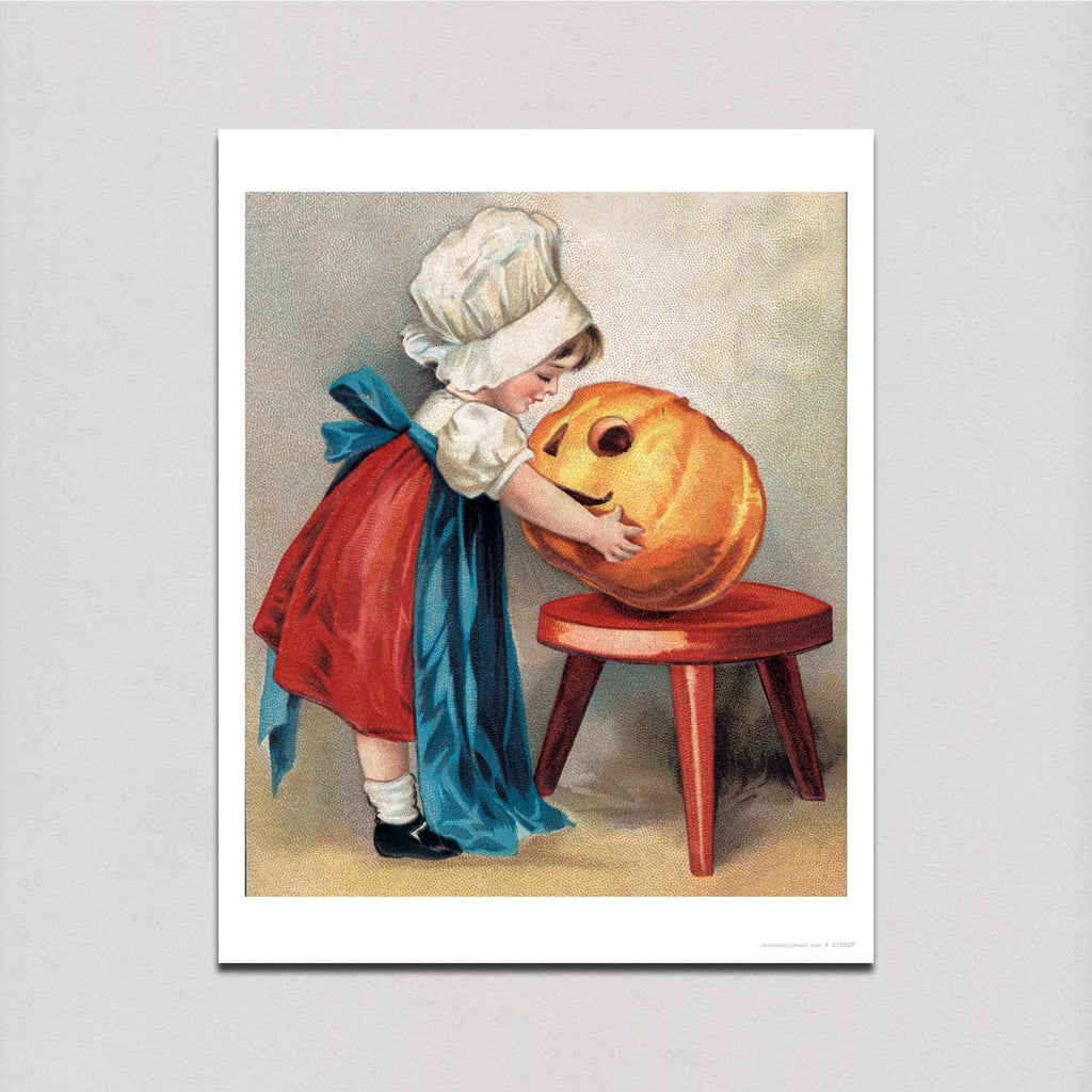 Girl with Jack-o-Lantern - Halloween Art Print