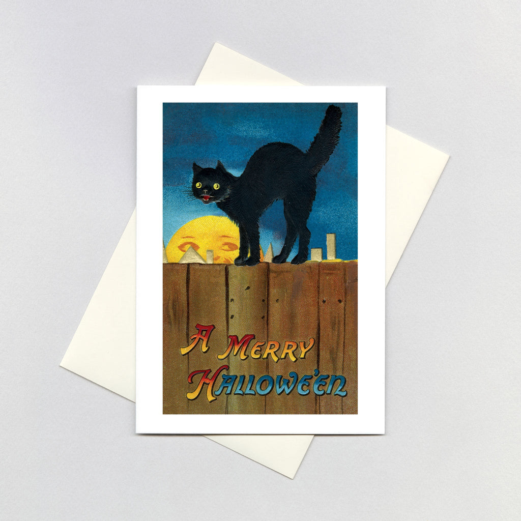 Black Cat on a Fence - Halloween Greeting Card