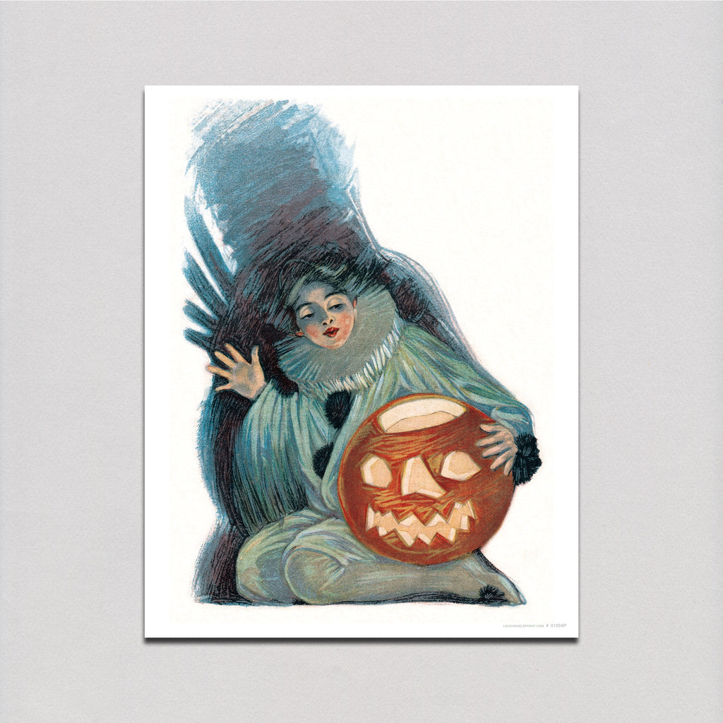 Costumed Girl with a Pumpkin - Halloween Art Print