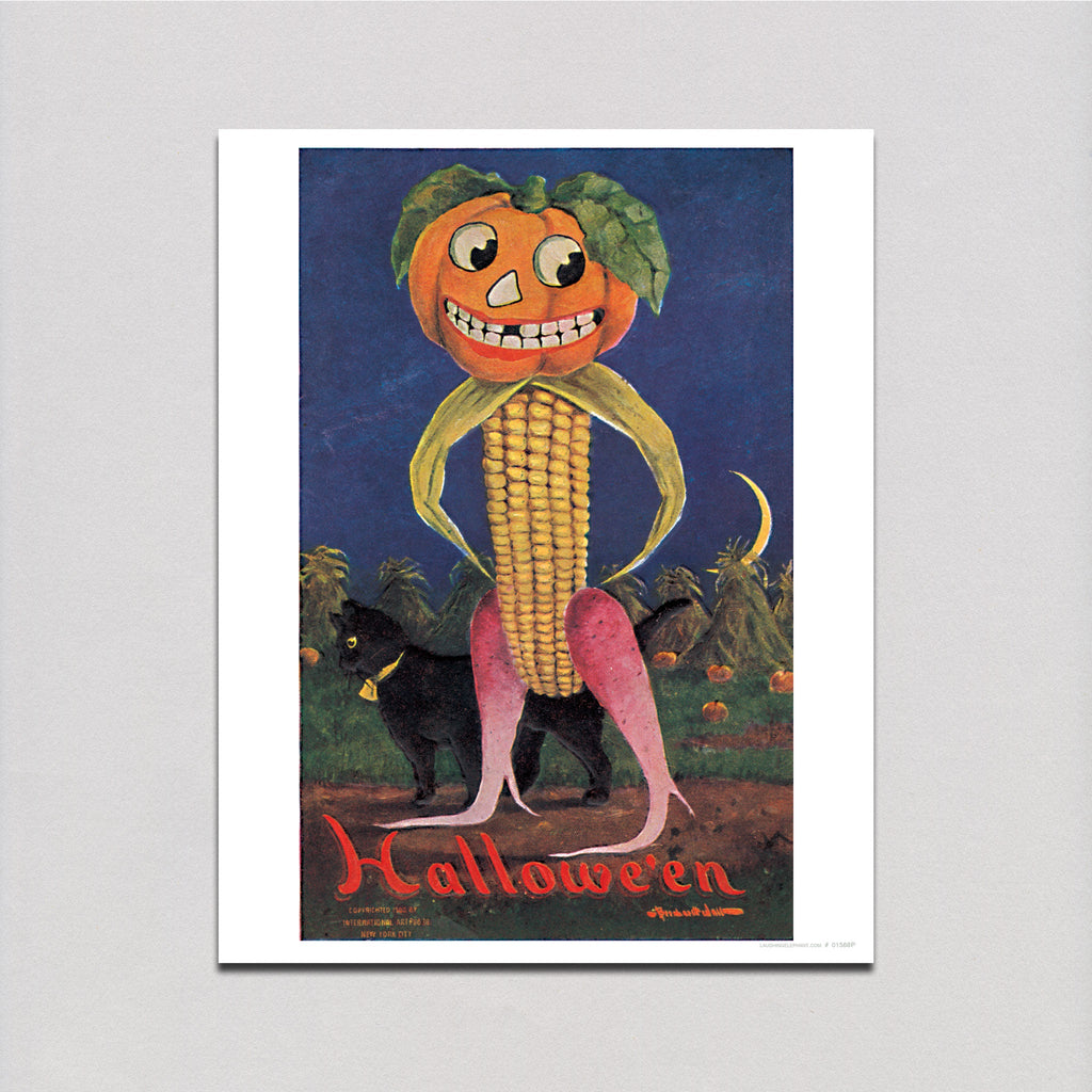 Corn Man with Pumpkin Head - Halloween Art Print