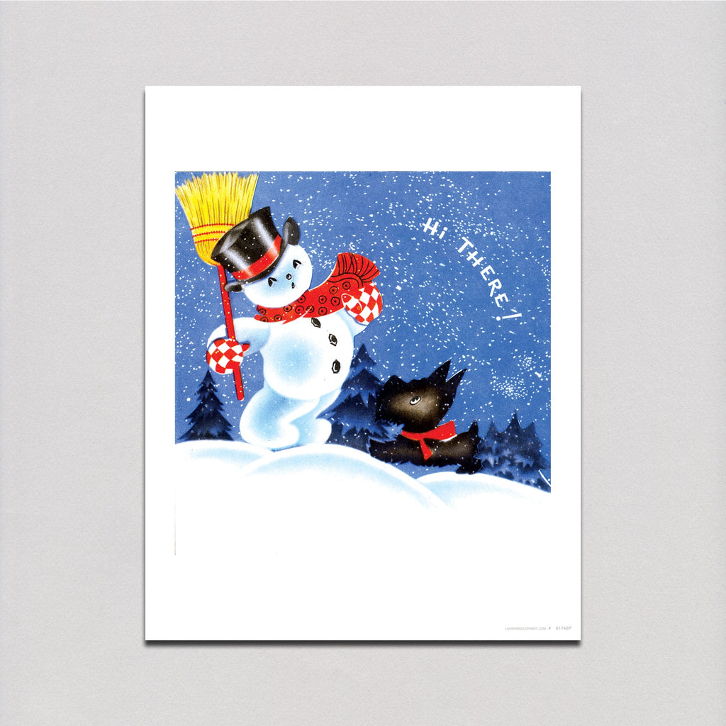 Snowman and a Scottie Dog - Christmas Art Print