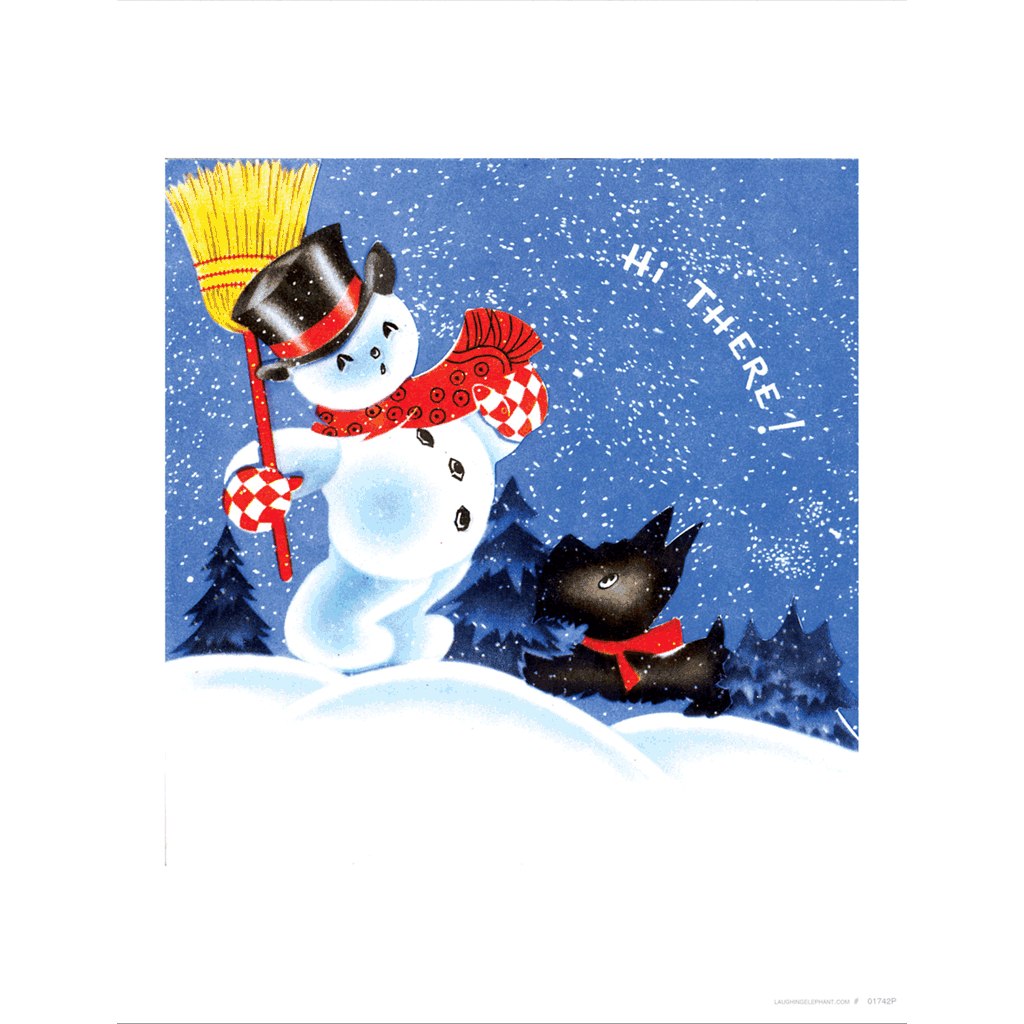 Snowman and a Scottie Dog - Christmas Art Print