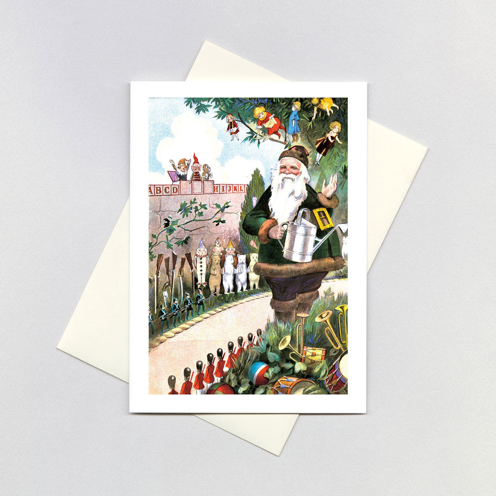 Santa in his Garden - Christmas Greeting Card
