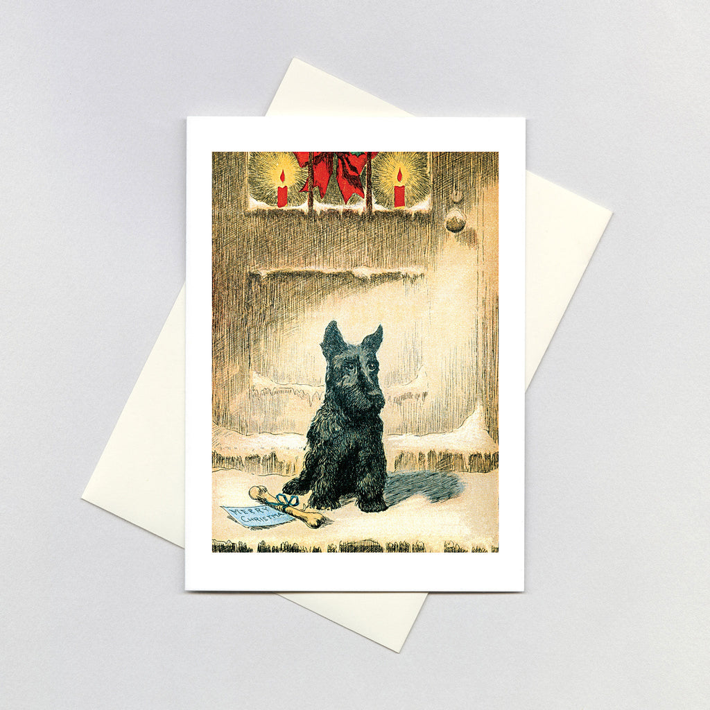Terrier With A Christmas Bone - Christmas Greeting Card