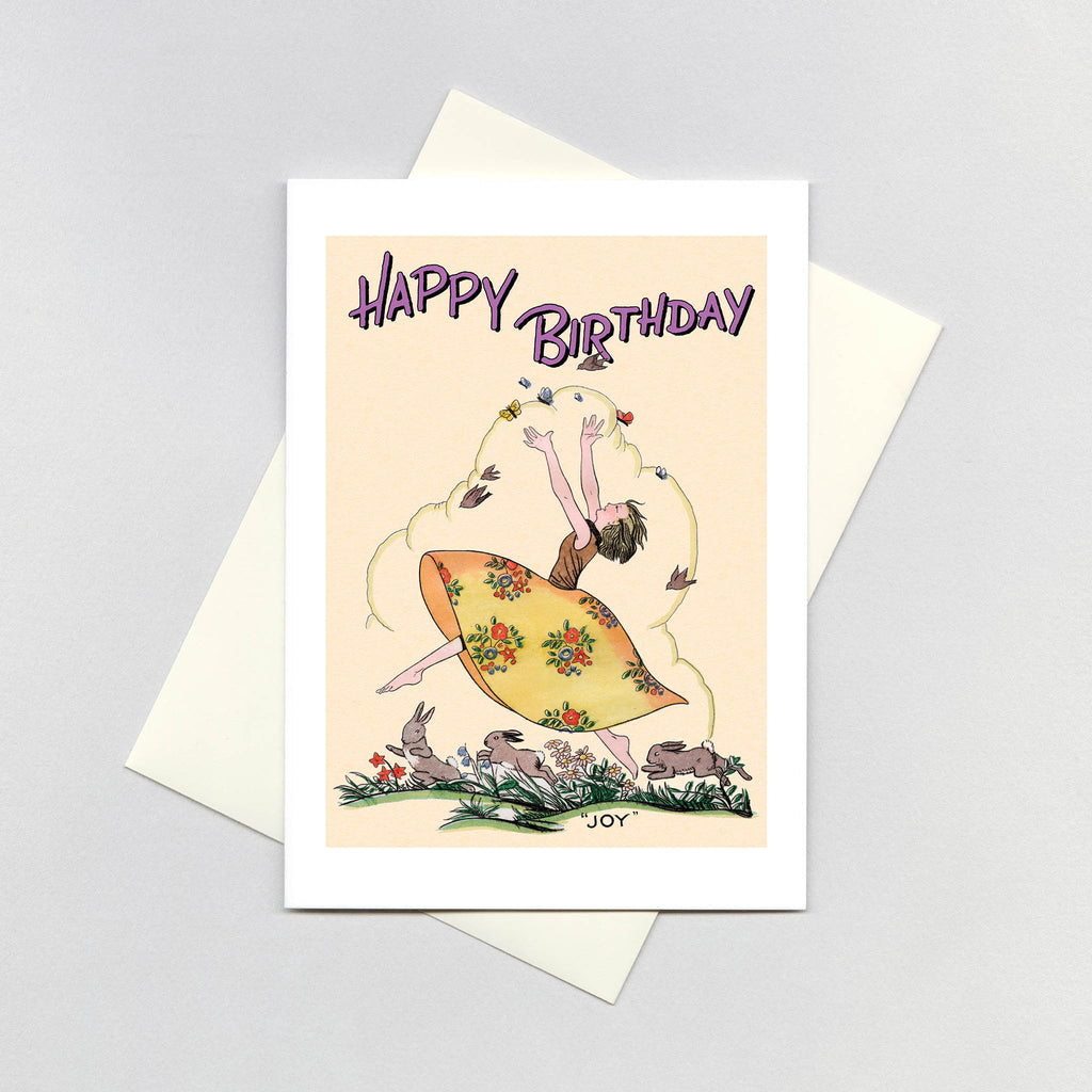 Joyous Girl With Rabbits - Birthday Greeting Card