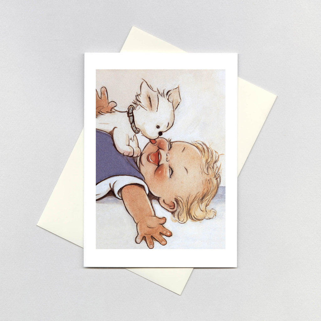 Dog Kissing Baby - Birthday Greeting Card