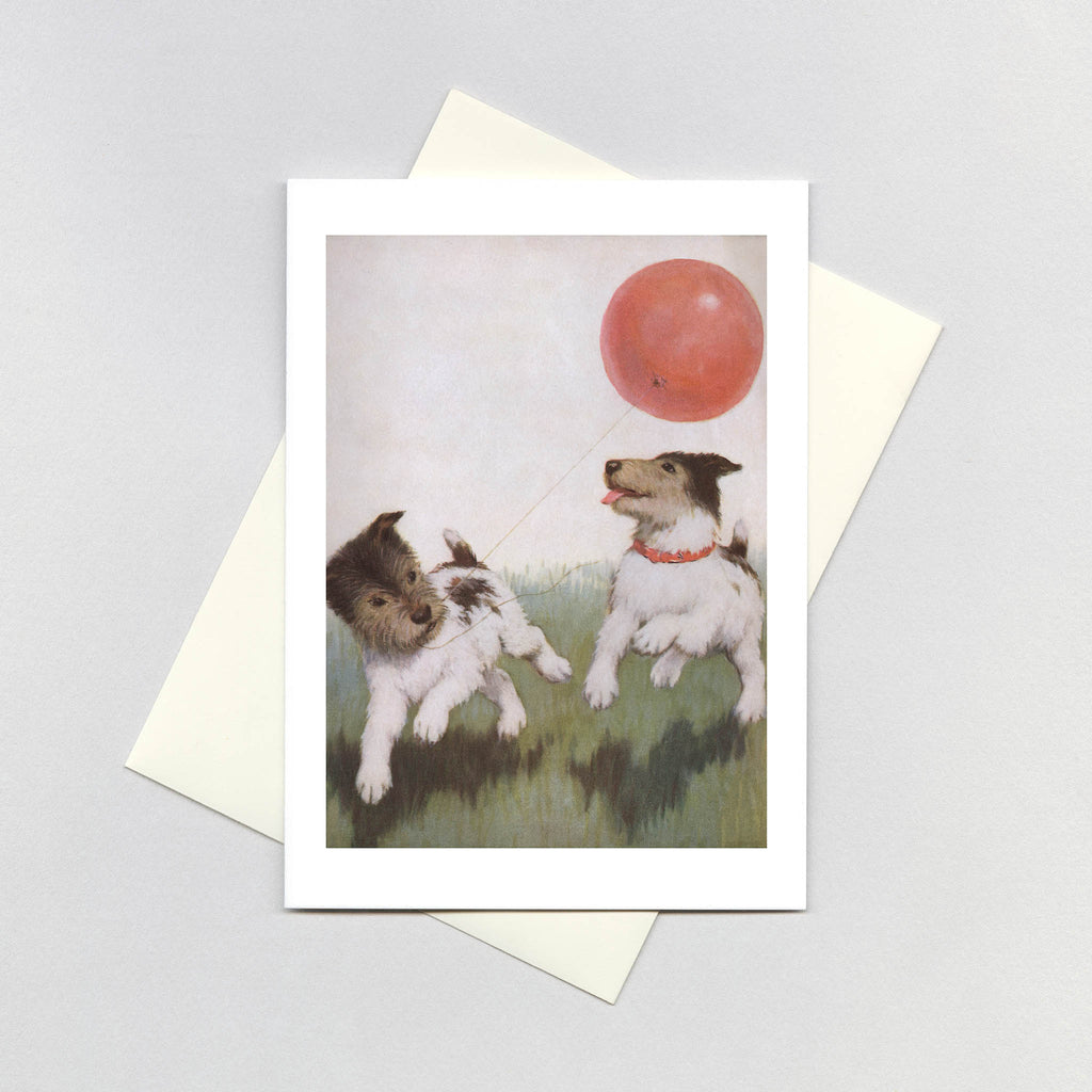 Running Dogs With A Balloon - Birthday Greeting Card